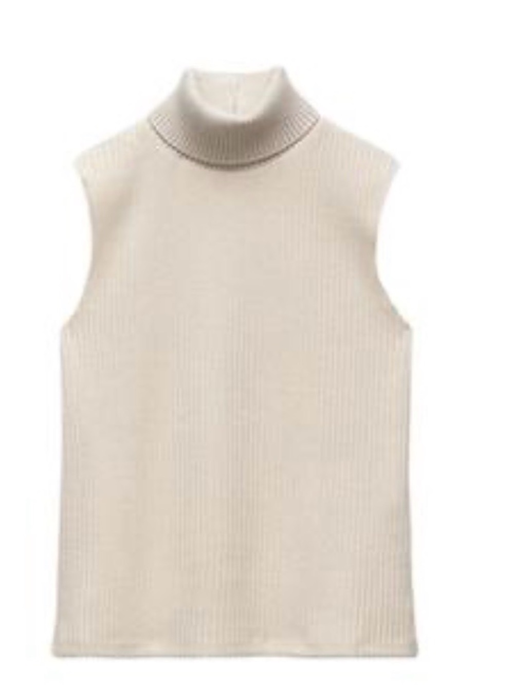 Zara Cream Sleeveless Ribbed Turtleneck Top